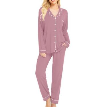 Imagem de Conjunto de pijamas femininos de manga comprida SWOMOG S-XXL