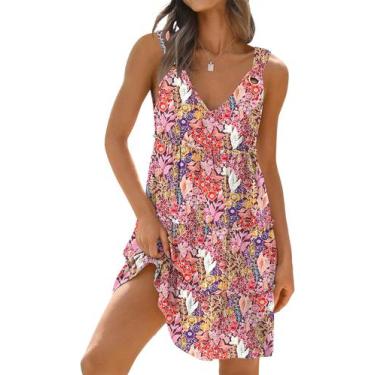 Imagem de Vestido feminino GUNEST com flores vermelhas, decote em V, sem mangas,