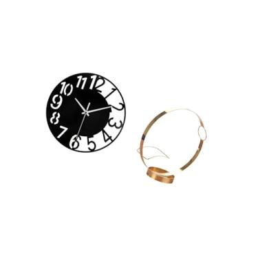 Imagem de IEUDNS Organizador Decorativo de Metal para Garrafas de Vinho, Suporte de Ferro para Garrafas de Vinho, Relógio de Parede Redondo Simples, Relógio de Parede