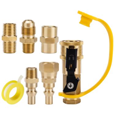 Imagem de 7pcs Kit Adaptador Válvula Conexão Rápida Gás Propano RV, 3/8" Flare x 1/4" NPT Macho Fêmea Latão Conexão Rápida Plugue Acopladores Tubo Niple para Aparelhos Gás Baixa Pressão Churrasqueiras