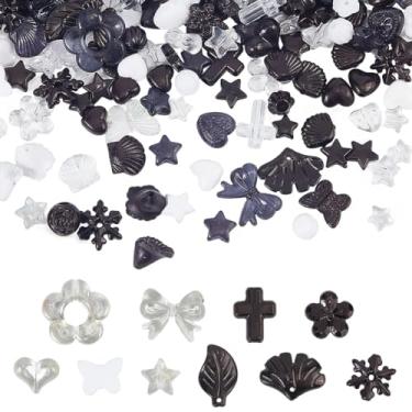 Imagem de SOFPLATE Cerca de 150 g contas de acrílico pretas misturadas contas sortidas pequenas cruz flor coração estrela estética forma mista espaçadores soltos suaves para colares faça você mesmo, brincos