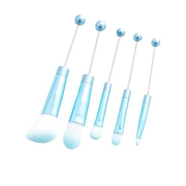 Imagem de KiBcsLic 5 peças pincéis de maquiagem com contas faça você mesmo kit de ferramentas de pincéis de contorno portáteis pincel de cosméticos para namoradas, Azul