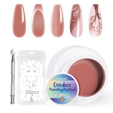 Imagem de U-Shinein Conjunto de esmalte de gel Ombre, pintura colorida, gel de unhas com 50 peças de esponjas e 4 garras de metal para arte de unhas DIY #02 rosa damasco
