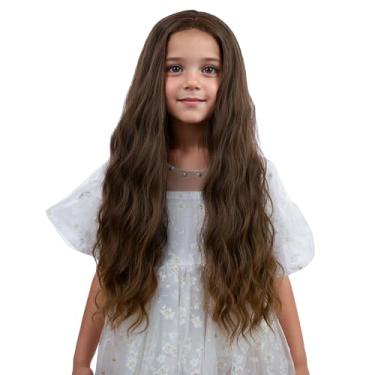 Imagem de WAVELNM Peruca sintética infantil marrom ombré loira longa marrom a loira para meninas, crianças, ondulado, diário, festa de Halloween