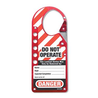 Imagem de Master Lock 427 Fecho de bloqueio com etiqueta com mecanismo de pressão para 5 cadeados de segurança para travamento mecânico