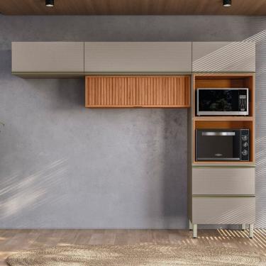 Imagem de Cozinha 270cm Aéreo Ripado 3 Peças Proença Nogueira/Nude Prime