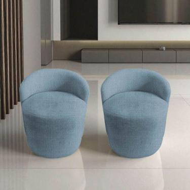 Imagem de Kit 2 Poltronas Decorativa Yara Orgânica Linho Azul - Mansão Decor