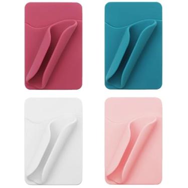 Imagem de Feigand Pacote com 4 capas de telefone com suporte de brilho labial, suporte de cartão de silicone com suporte de brilho labial, protetor labial adesivo para smartphone iPhone Android Galaxy