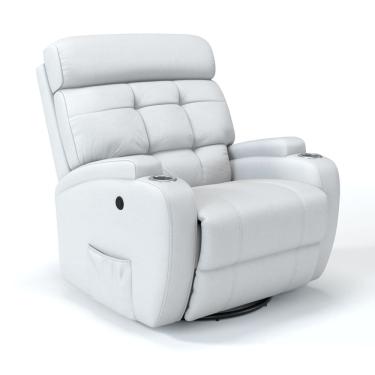 Imagem de Poltrona do Papai Reclinável Elétrica com base Giratória e Balanço em Couro Bovino Damie