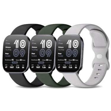 Imagem de Kollody Pacote com 3 pulseiras de silicone para relógio esportivo compatíveis com Amazfit Bip 6/Bip 5/Balance de 2,22 mm para Amazfit GTR 4/3 Pro/3/2/2e/GTR de 47 mm/equilíbrio/chita. Grande