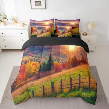 Imagem de Erosebridal Conjunto de edredom rústico de 7 peças, para crianças, adultos, pastoral, campo, montanhas, pinheiros, cabana e edredom