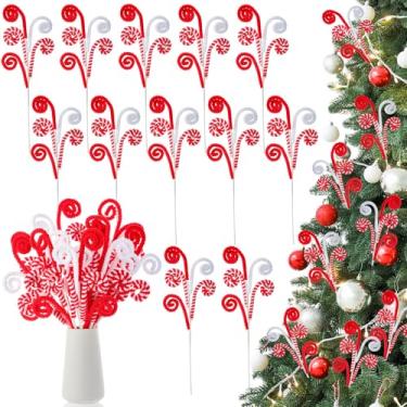 Imagem de Solsew 12 palhetas de árvore de Natal, 35,5 cm, palitos cacheados de lã e doces, decorações de topo de árvore de Natal para decoração de Natal, enchimento de vaso, guirlanda, enfeite de festa de Natal