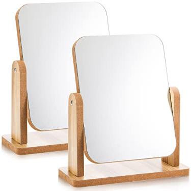 Imagem de DEAYOU 2 Pack Rotation Makeup Mirror with Wood Stand, Portable Wood Tabletop Mirror for Desk, Make Up, Gift