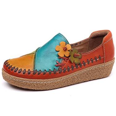 Imagem de Trsorini Mocassins Femininos Casuais Sem Cadarço Com Costura Multicolorida Em Couro, Calçados Para Caminhada Diária, Verde, 7,5