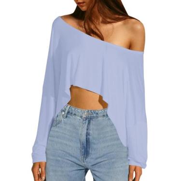 Imagem de Blusa curta MISSACTIVER, manga comprida, sem ombros, azul para mulher