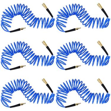 Imagem de Flutesan Pacote com 6, mangueira de ar de recuo de poliuretano, 1/10.2 cm x 7.6 m, mangueira de ar compressor de ar, linha de bobina flexível com restritor de curvatura Acoplador rápido industrial de