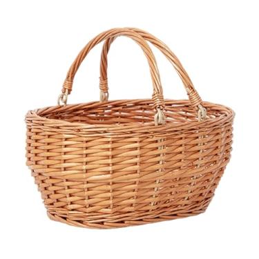 Imagem de Cesta de salgueiro laranja tecida à mão com alça móvel, 30 x 26 x 14 cm, organizador elegante para casa e cozinha
