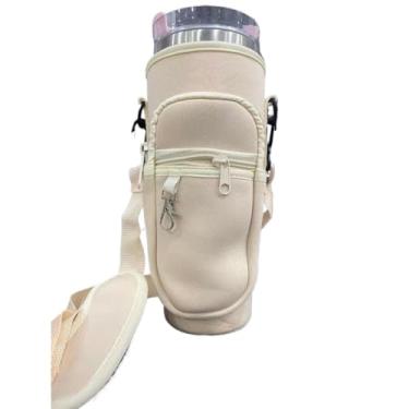Imagem de Bolsa Para Copo Térmico OU Garrafas 1200ml//1000ml Capa para Copo/Garrafa Com Alça Ajustável Garrafa Térmica(C/Ziper Branco)