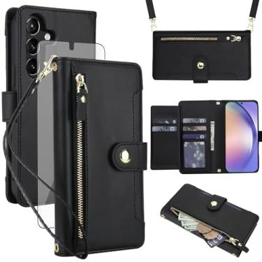 Imagem de Asuwish Capa para celular Samsung Galaxy A54 5G carteira com zíper, com protetor de tela de vidro temperado e alça transversal, suporte para cartão de crédito A545G A 54 54A 4G G5 SM A546U mulheres
