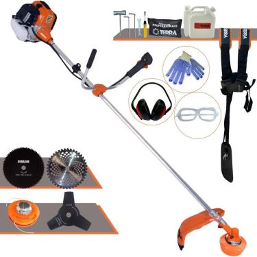Imagem de Máquina de Cortar Grama Terra GR520-XP À Gasolina 2T 52cc 2,5HP 6.500rpm Roçadeira Profissional Completa Multifuncional Com 4 Opções de Cortes + EPI
