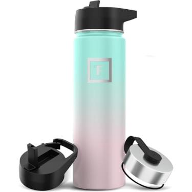 Imagem de IRON °FLASK Garrafa de hidratação para acampamento e trilhas com 3 tampas - Garrafa de água de aço inoxidável, parede dupla e térmica - à prova de vazamento e livre de BPA, (bubble gum, canudo, 650 ml