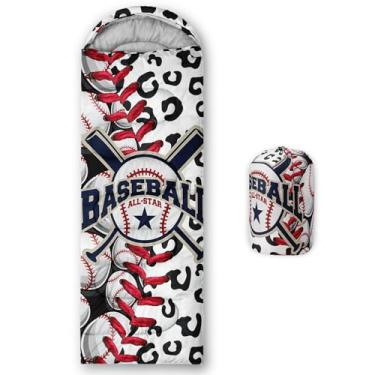 Imagem de lneffble Saco de dormir infantil de beisebol para três estações, adequado para crianças, meninos e meninas, adolescentes, portátil, impermeável, compacto e leve, ótimo para acampamento ao ar livre