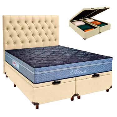 Imagem de Cama Box Bau + Colchão Queen Molas Ensacadas Petrus Paropas + Cabeceira Estofada