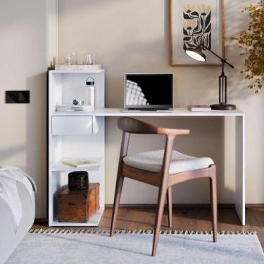 Imagem de Mesa Escrivaninha Euro Para Home Office E Quarto Com Gaveta E Pratelei