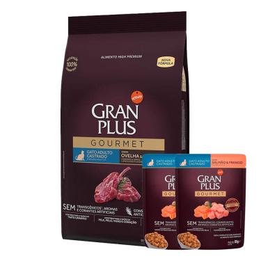Imagem de Ração Gran Plus Gourmet Gatos Castrados Ovelha e Arroz - 10,1Kg + Surpresa