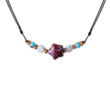 Imagem de DLYFNVEV Colar de contas de couro preto ajustável estrela colorida de cerâmica hippie espiral/joia boêmia espiral para mulheres, Cerâmica, Sem Pedra Preciosa