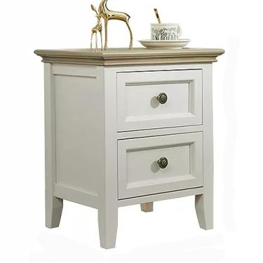 Imagem de GRFIT Mesa de cabeceira de madeira maciça mesa de cabeceira simples pequena extra estreita mesa de cabeceira para quarto móveis de cabeceira sólidos vintage mesa de cabeceira com gaveta dupla (cor