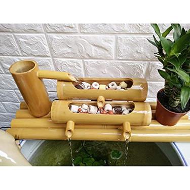 Imagem de Decoração de jardim japonês, fonte de água de bambu, recurso artesanal de fluxo de água de jardim, fonte interna/externa