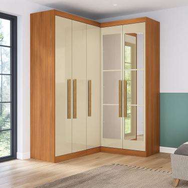 Imagem de Guarda-roupa Modulação de Canto com Puxadores Mdf com Espelho Paris Cinamomo/Off White
