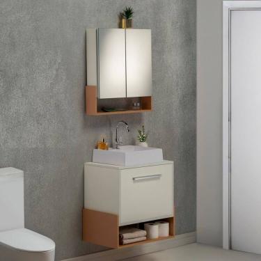 Imagem de Gabinete e Espelheira 60cm Inspira Design Salmão/Branco