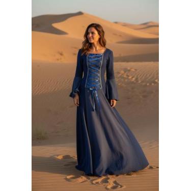 Imagem de Vestido medieval tecido leve na Cor azul - Princesa Urbana, M