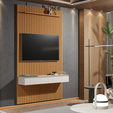 Imagem de Painel Home para Tv 55 Polegadas Suspenso Ripado 2 Gavetas Colorado 1.40 Cedro/Off White