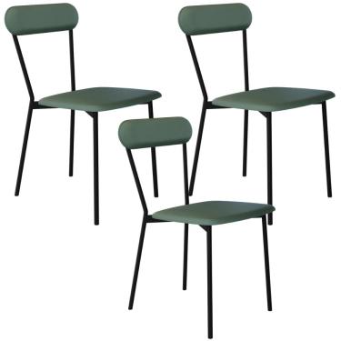 Imagem de Kit 03 Cadeiras Estofada Para Sala de Jantar Liora Preto C01 Courino Verde Sálvia - Lyam Decor
