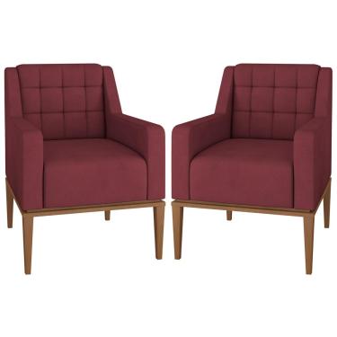 Imagem de Kit 2 Poltronas Decorativas Sala de Estar Madonna Suede Bordô - Gran Belo