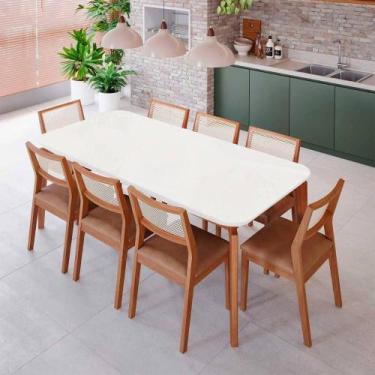 Imagem de Mesa de Jantar Ficus 2,10 com 8 Cadeiras Bella Tampo Madeira Estilo Lu