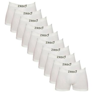 Imagem de Kit 10 Cuecas Boxer Zrbo Algodão Sem Costura Masculina Sortido, Branco
