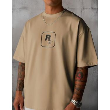 Imagem de Camiseta Oversized Masculina San Andreas Para Gamer Gta - Hs, Bege, GG