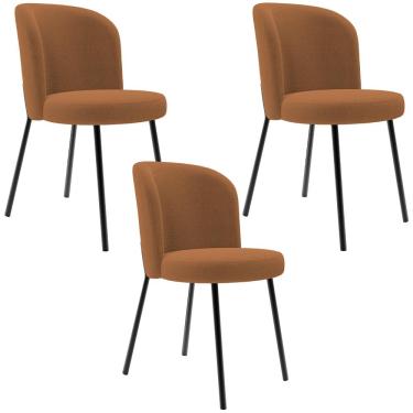 Imagem de Kit 3 Cadeiras Sala de Jantar Estofada Gavi L02 Bouclê Terracota - Lyam Decor