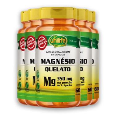 Imagem de Kit 5 Magnésio Quelato Unilife 350mg 60 Cápsulas