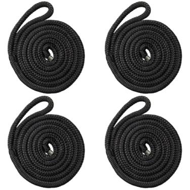 Imagem de Corda marítima de linhas de doca de barco - 1,27 cm x 1,8 m com laço pré-emendado de 15 cm cordas de nylon trançado duplo linha de amarração para barcos ancoragem pontão acessórios de barco - pacote