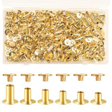Imagem de 120 peças de rebites de couro para couro, rebites de cinto para artesanato em couro, kit de rebites de parafuso de couro para decorar bolsa, sapatos, bolsa, encadernação (dourada)