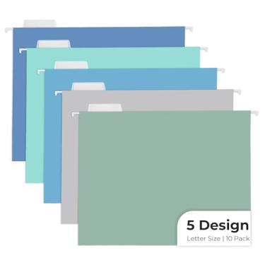 Imagem de Y YOMA Pacote com 10 pastas de arquivo coloridas tamanho carta decorativa pasta de arquivo bonita para armário de arquivo, escritório, casa, com abas ajustáveis de corte 1/5, cor oceânica