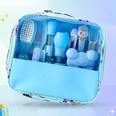 Imagem de Kit Higiene Bebê Azul Bolsa Cortador Unha Escova De Dedo