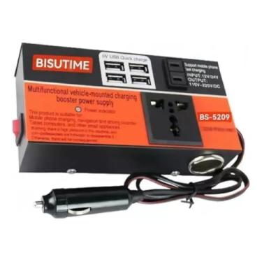 Imagem de Inversor Automotivo 200W, 12V para 110V, 4 Portas USB, Display LED, Proteção Múltipla, Preto