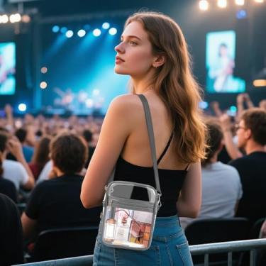 Imagem de Bolsa transversal transparente com alça de ombro ajustável, bolsa de mão aprovada para estádio, Cinza