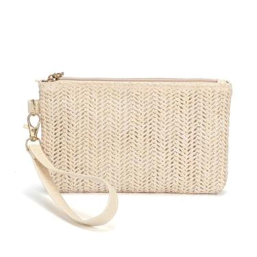 Imagem de Bolsa clutch feminina de palha de verão para praia com zíper, Off-white, 0.39 liters